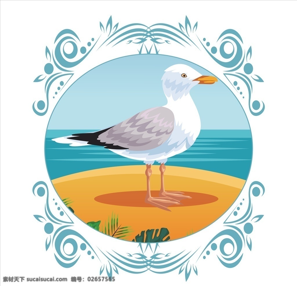 海鸥 海鸟 鸟类 鸟类素材 大海 海洋 设计素材 背景图片 卡通鸟类 底纹边框 边框相框