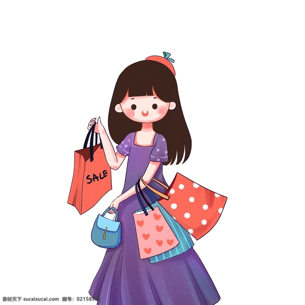 提 购物袋 女孩 图案 时尚女孩 购物女孩 女孩图案 元素设计 创意元素 手绘元素 卡通人物