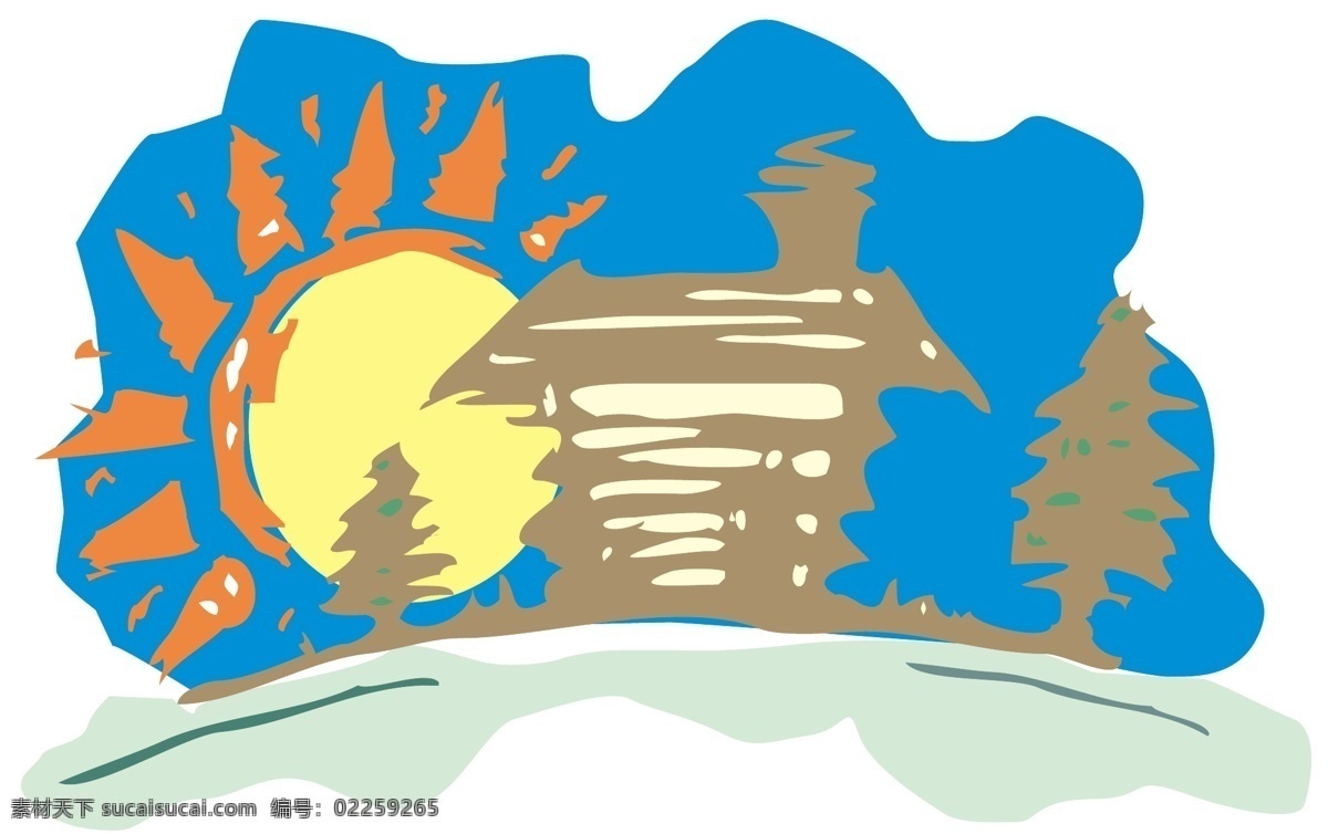 太阳 房子 矢量图 矢量免费下载 矢量风景建筑 矢量 其他矢量图