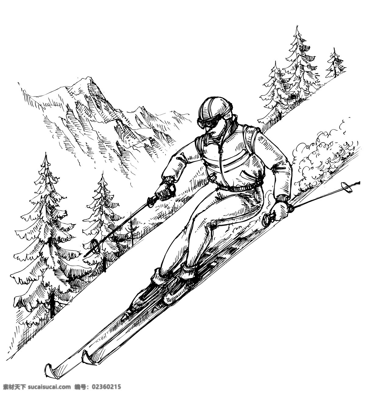 手绘滑雪人物 速写 手绘 体育 运动 滑雪 人物