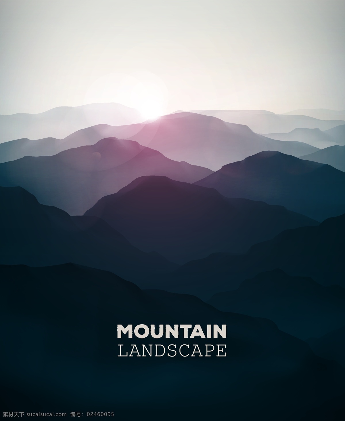 山峰 阳光 光圈 群山 山峦 雪山 湖泊 远山 卡通背景 漫画 矢量 自然风景