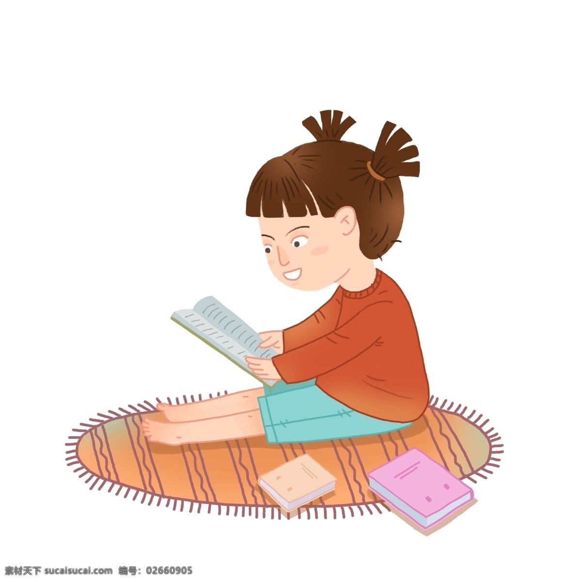 小女孩 看书 开学季 读书日 阅读 女孩 地毯 书籍 快乐学习 电商用途 手机用图 微 信 公众 号 图