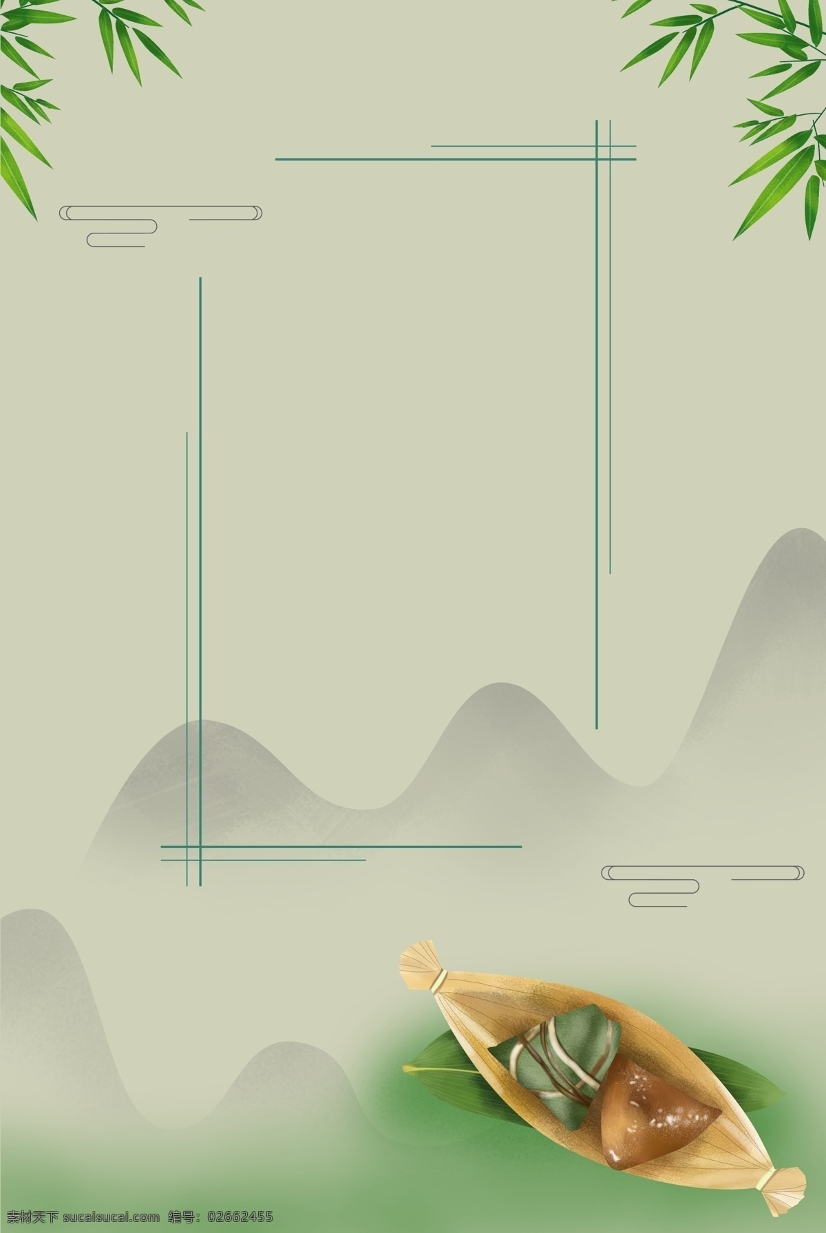复古 传统 端午节 背景 叶子 粽子 船 山 边框 中国风 土色 灰色 绿色