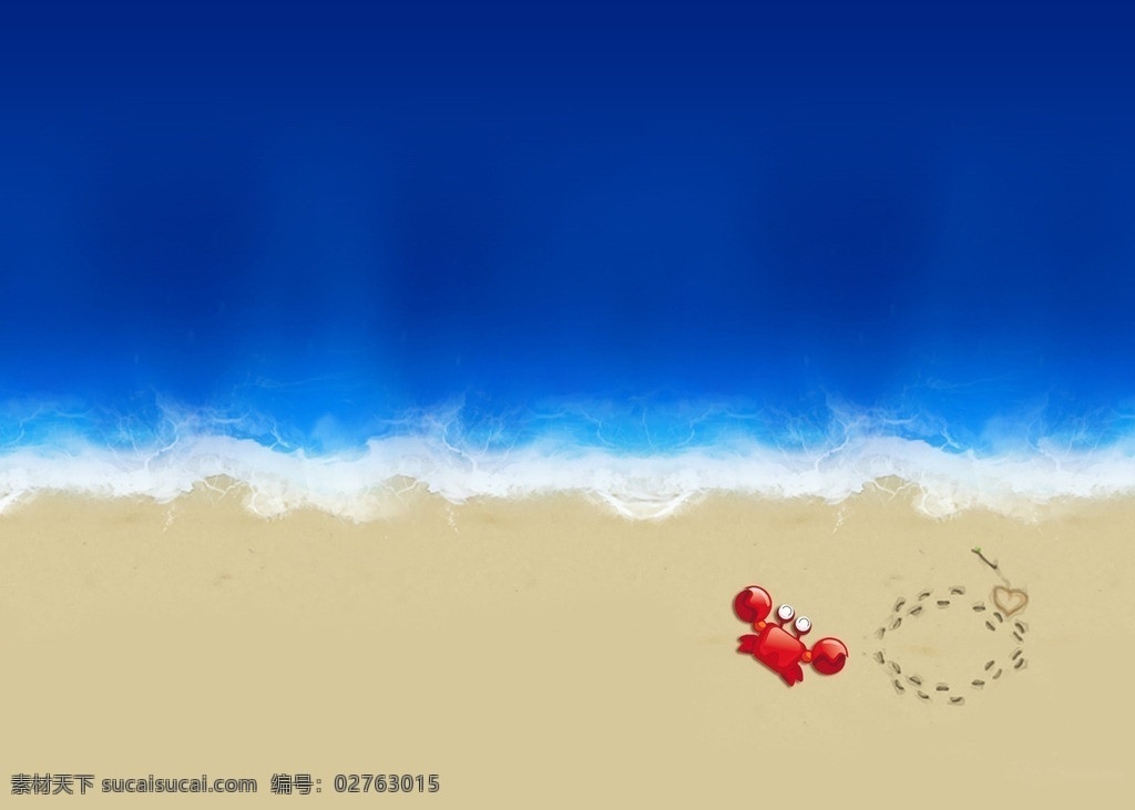 宁静的海 海滩 海边 沙滩 海浪 螃蟹 爱心 卡通 壁纸 桌面