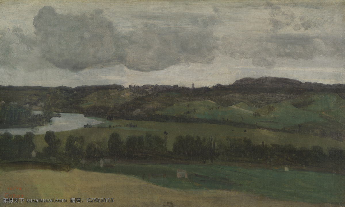 rouen 大师 画家 古典 画 建筑 景物 装饰画 油画 near seine the corot jeanbaptistecamille 人物 高清 西方 国外 现代 家居装饰素材
