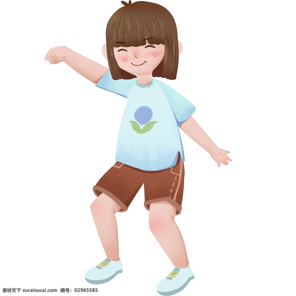 可爱 微笑 小女孩 插画 人物 小学生 手绘 绘画 简约 创意 小清新 装饰 图案 水彩