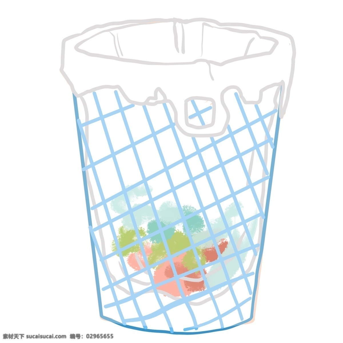 蓝色 网格 垃圾桶 插画 蓝色垃圾桶 网格垃圾桶 卫生 简约垃圾桶 垃圾袋 居家 家用垃圾桶 卡通