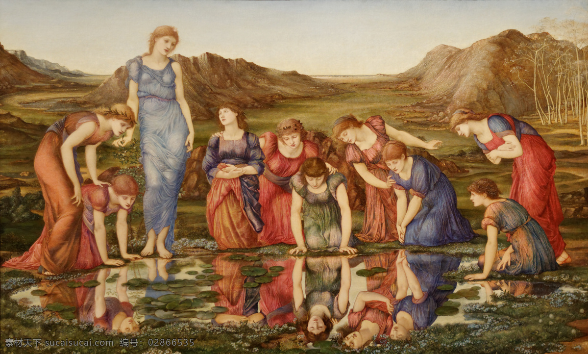 维纳斯的镜子 爱德华琼斯 作品 英国画家 希腊神话 美神 女神 宙斯之女 众神女观摩 19世纪油画 油画 文化艺术 绘画书法