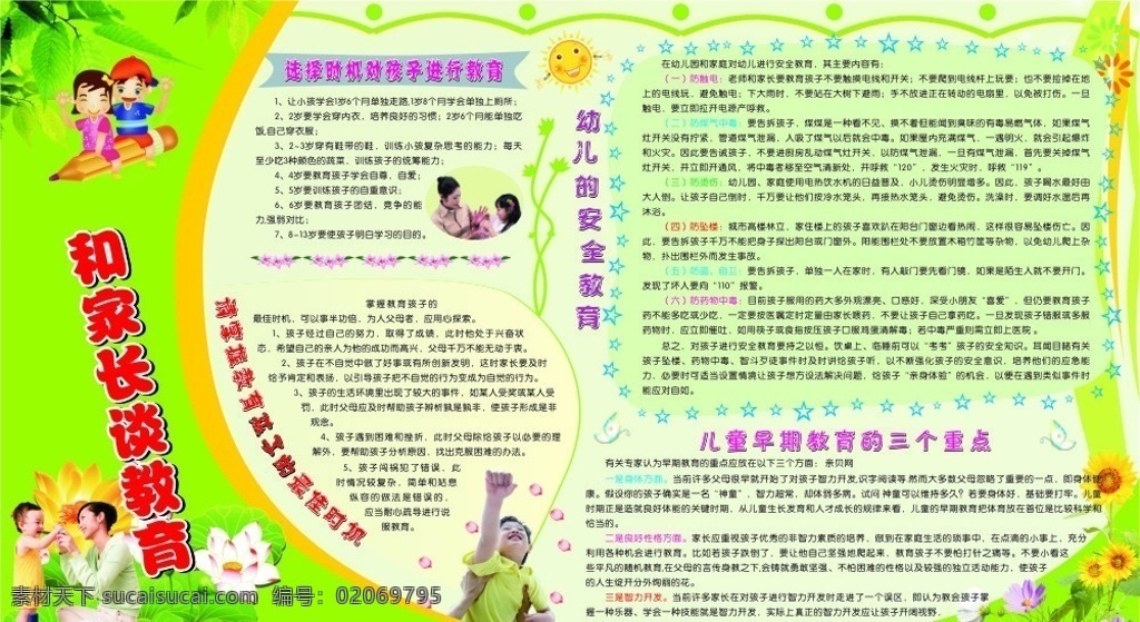 幼儿园 家教 专栏 幼儿 儿童 家庭教育 展版 安全 教育 早期 家长 母子 荷花 绿叶 卡通 花朵 矢量