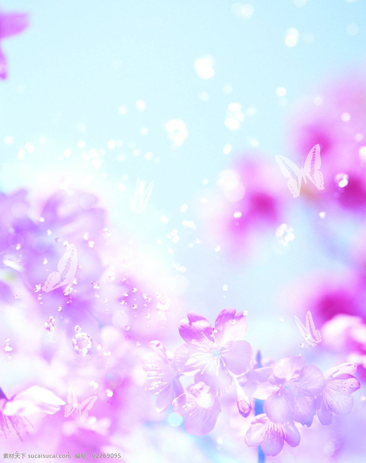 香香 花 蝴蝶 粉蓝色背景 环境设计 其他设计 设计图库