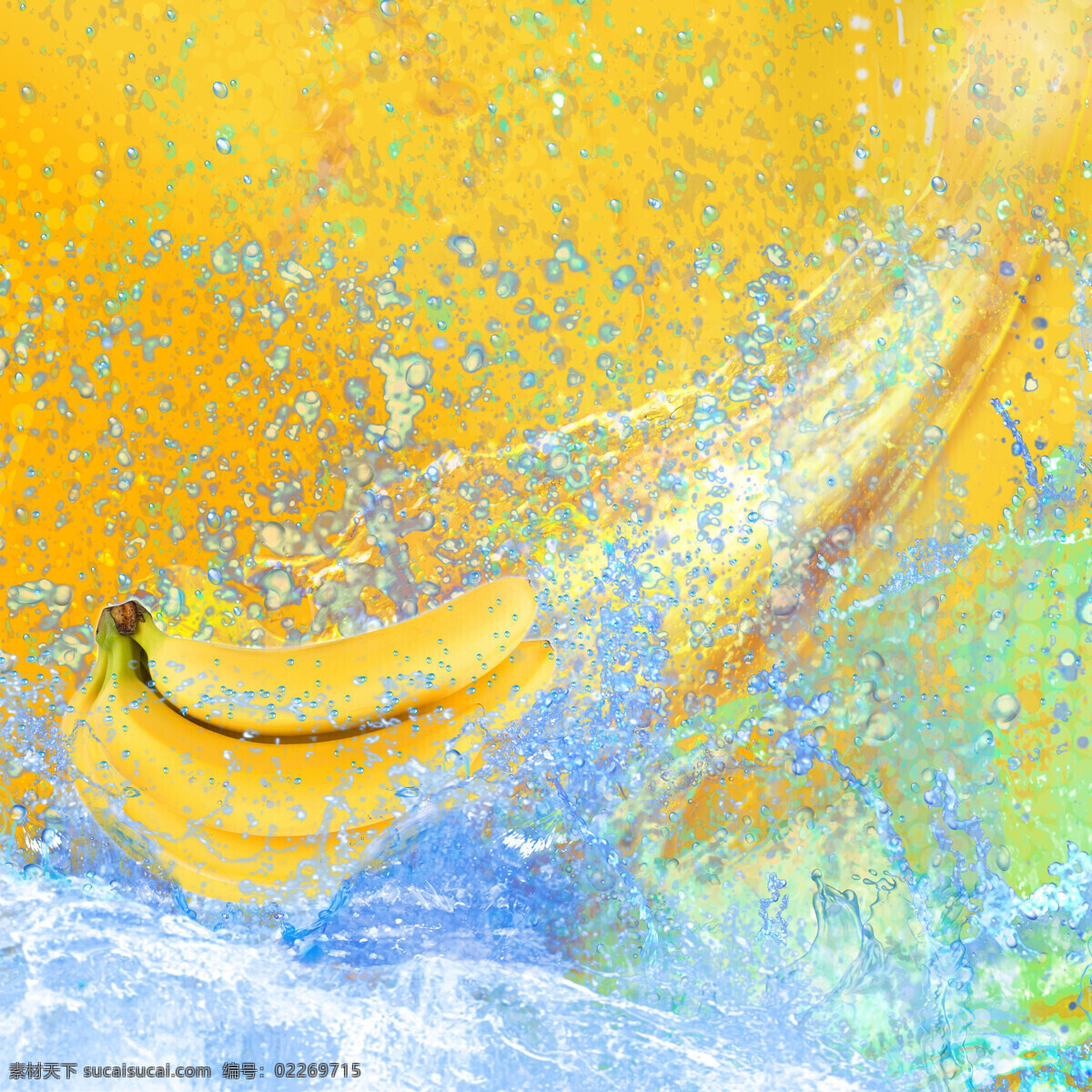水珠 香蕉 水 溅起的水花 黄色背景 蔬菜图片 餐饮美食