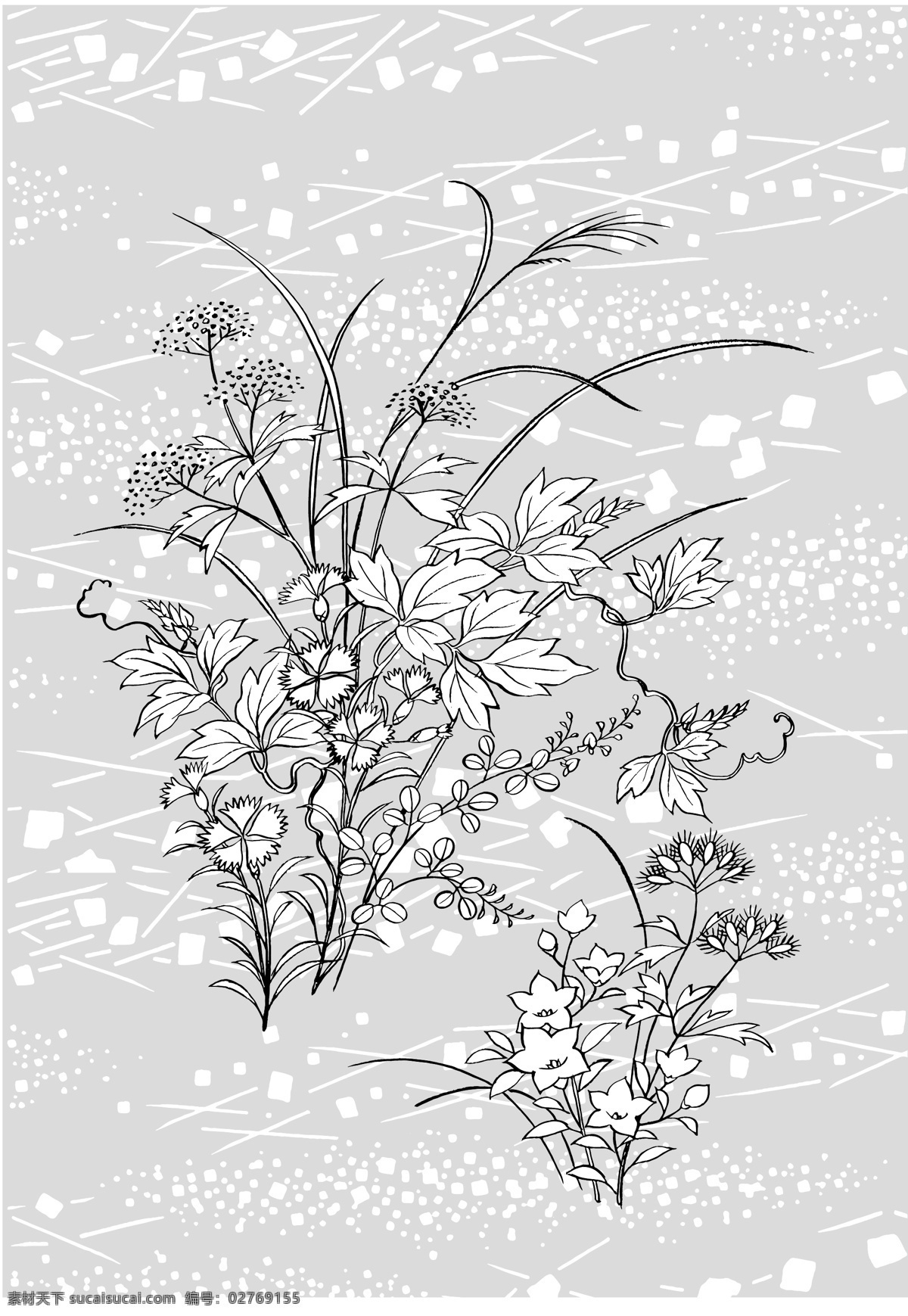 花草 泥土 白描 矢量素材 秋草 泥土地 矢量图 其他矢量图