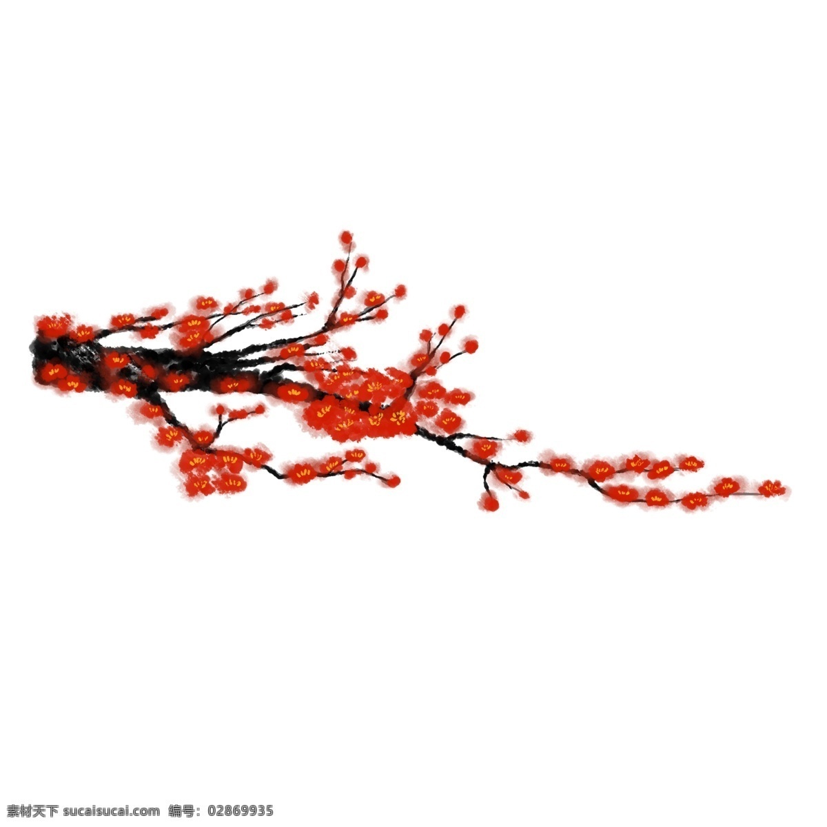 中国 风 手绘 花卉 分层 插画 梅花 中国风 中国风梅花 红梅花 手绘梅花 梅花插画 水墨风红梅 ps 元素 冬梅花