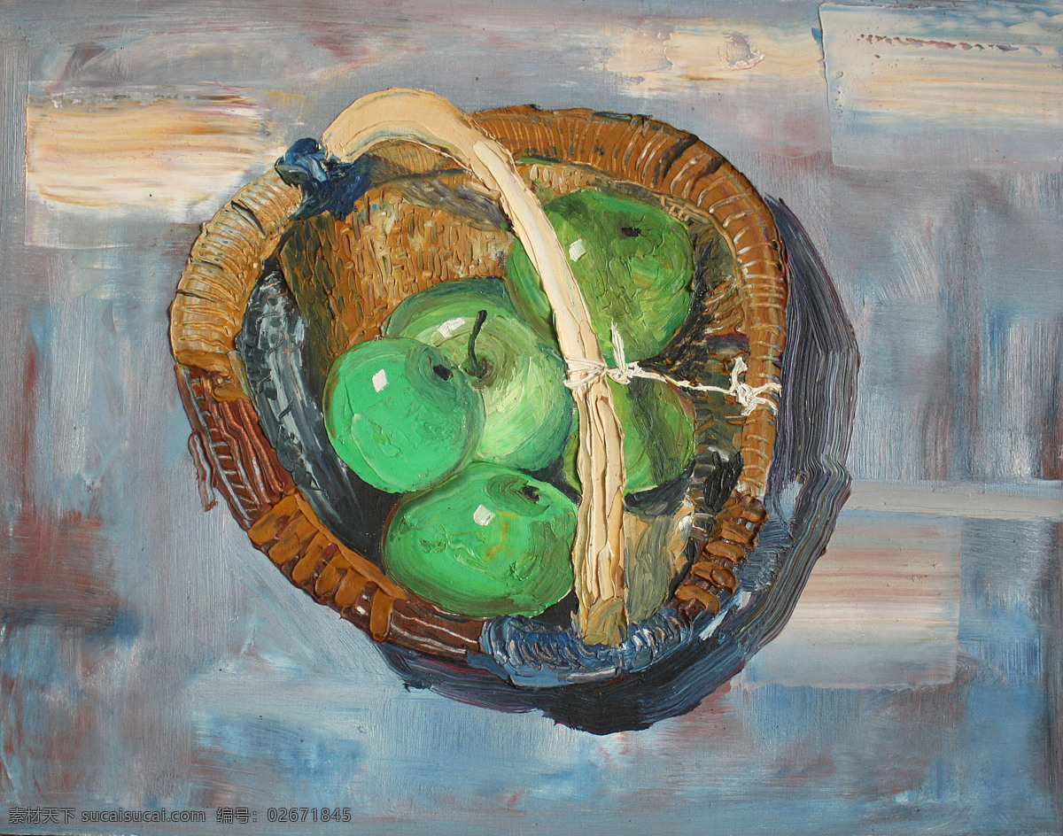 绘画书法 绿苹果 美术 水果 文化艺术 油画 油画艺术 绿 苹果 设计素材 模板下载 静物画 竹篮 油画作品50 家居装饰素材