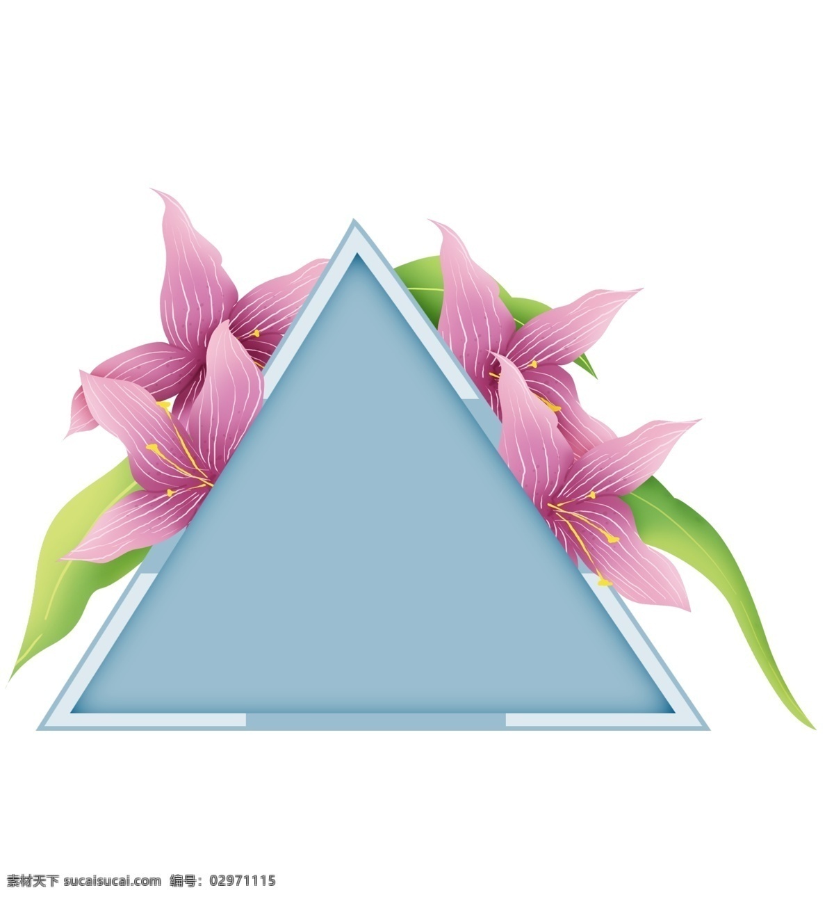 三角形 百合花 蓝色 文字 框 植物 春天文字框 叶子 百合花对话框 春季 立体 春天标题框 花朵 绿色