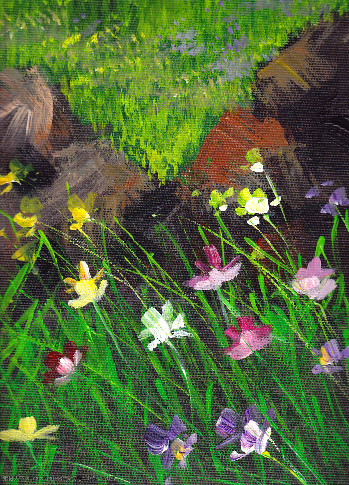 草地 风景 风景画 挂画 花朵 花卉 绘画 绘画书法 油画 野花设计素材 野花模板下载 野花 油画风景 艺术 油画艺术 山花 岩石 西方油画 景色 欧美油画 油画作品 文化艺术 家居装饰素材 山水风景画