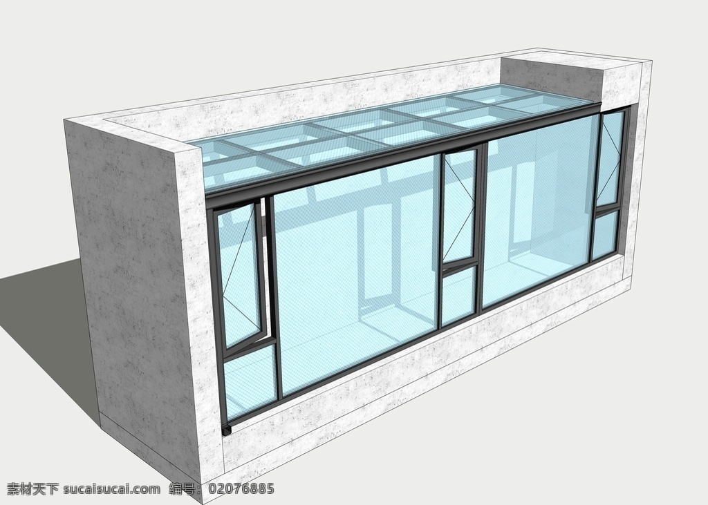 阳光房 门 窗 一字型 简洁 3d设计 其他模型 skp