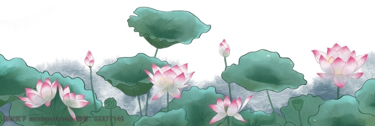 手绘 装饰 夏季 水墨 荷花 元素 手绘插画 中国风 水墨荷花 荷叶 装饰图案 夏天