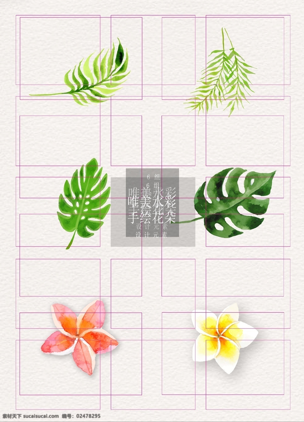 热带 植物 矢量 水彩 清新 元素 草地 热带植物 谷雨