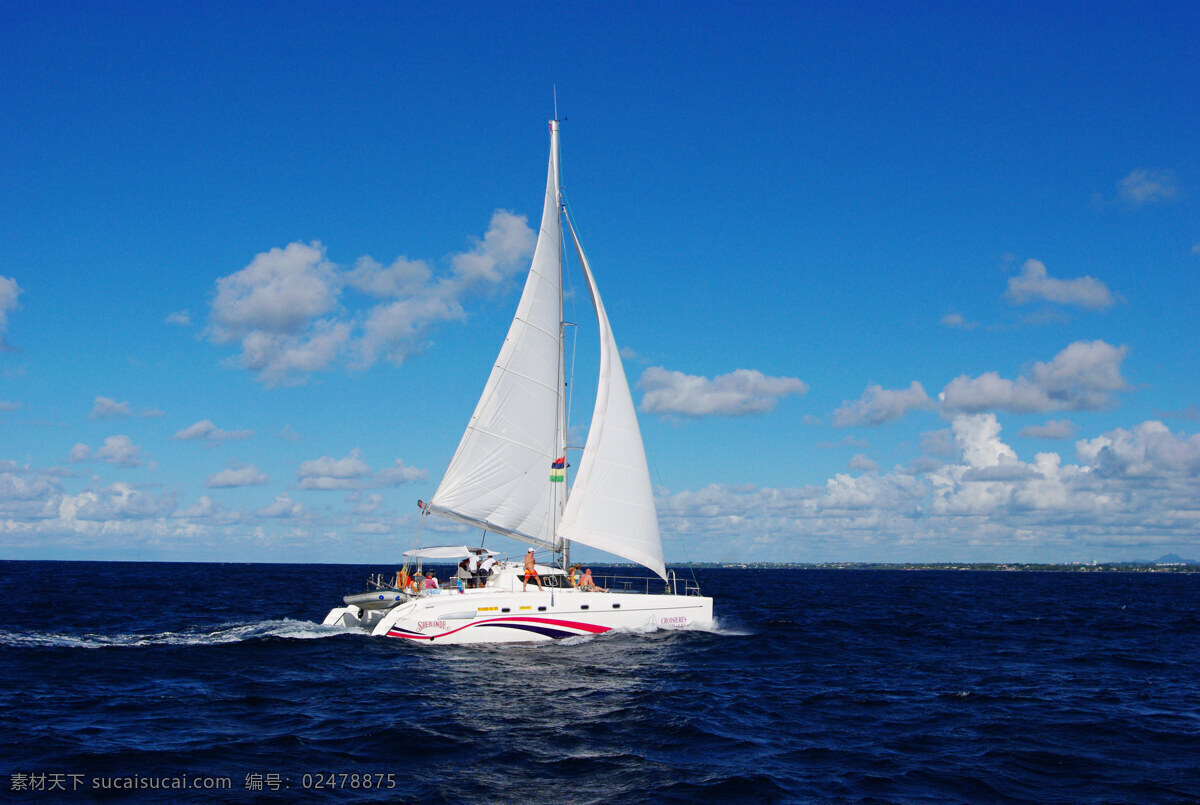 大海上的帆船 毛里求斯 蓝天 碧海 白色帆船 白云朵朵 大海 海水 蓝色 白云 交通工具 现代科技