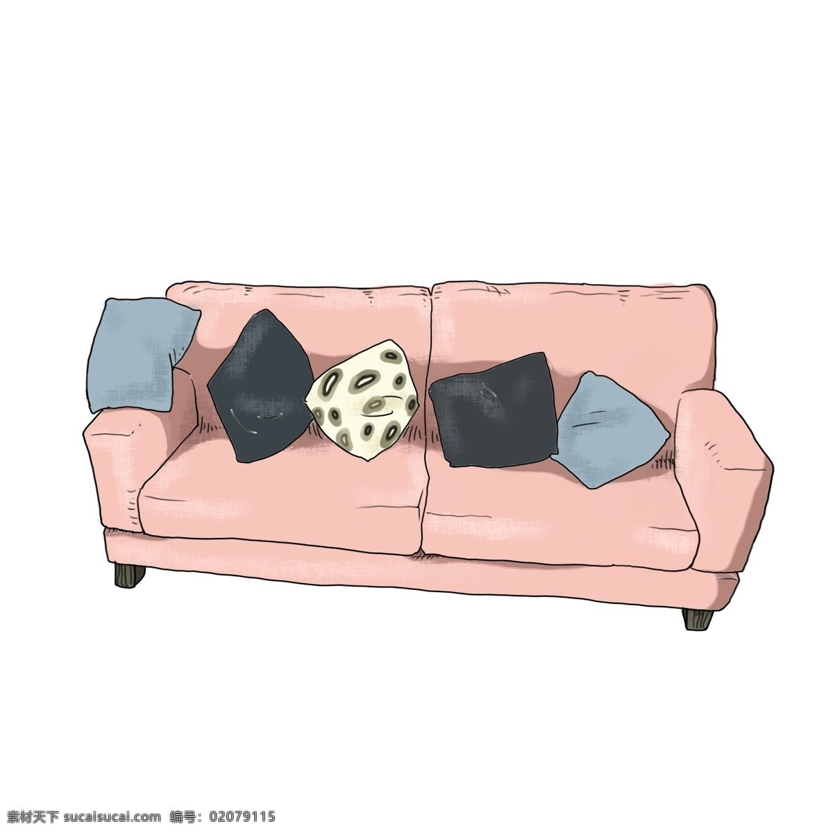 手绘 粉色 沙发 插画 手绘沙发 卡通沙发 现代沙发 沙发坐垫 家具 粉色沙发插画 双人沙发 卡通抱枕