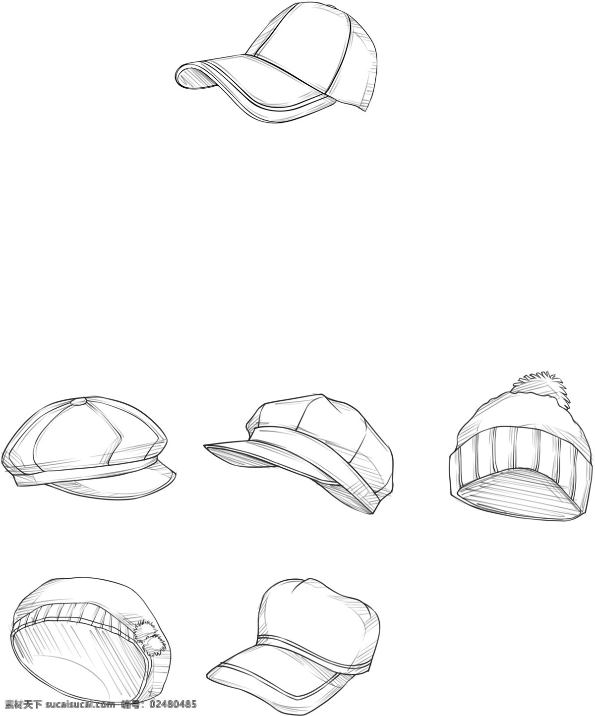 各种 帽子 线 描图 动漫素材 临摹 手绘素材 线稿 线描 线描稿 线描图片素材 卡通 动漫 可爱