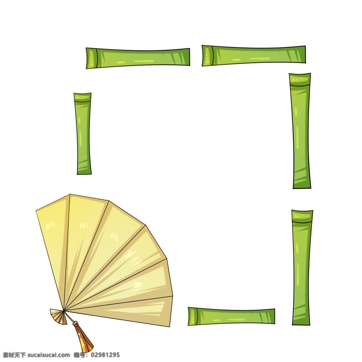 中国 风 绿色 竹子 边框 中国风 绿色边框 手绘边框 卡通边框 扇子 竹子边框 创意边框 扇子边框 插画