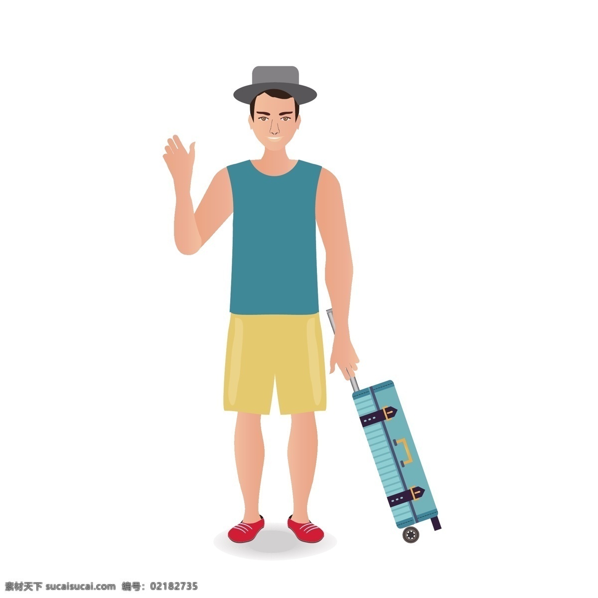 拖 行李箱 男人 矢量 帽子 戴帽子 戴帽子的男人 夏季 夏装 卡通 卡通夏装 卡通的男人