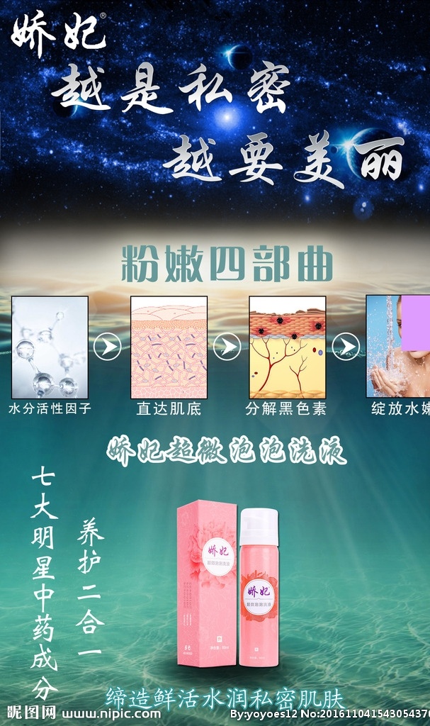 越是私密 越是美丽 粉嫩四部曲 超微泡泡 洗液 养护 二合一 缔造 鲜活 水润 私密 肌肤 水分活性因子 直达肌底 分解黑色素 绽放水嫩