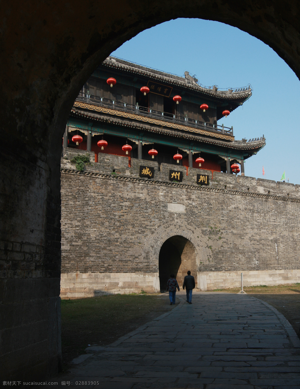 古城 荆州 墙 石墙 古城墙 游人 古建筑 建筑 灯笼 旅游 旅游摄影 国内旅游