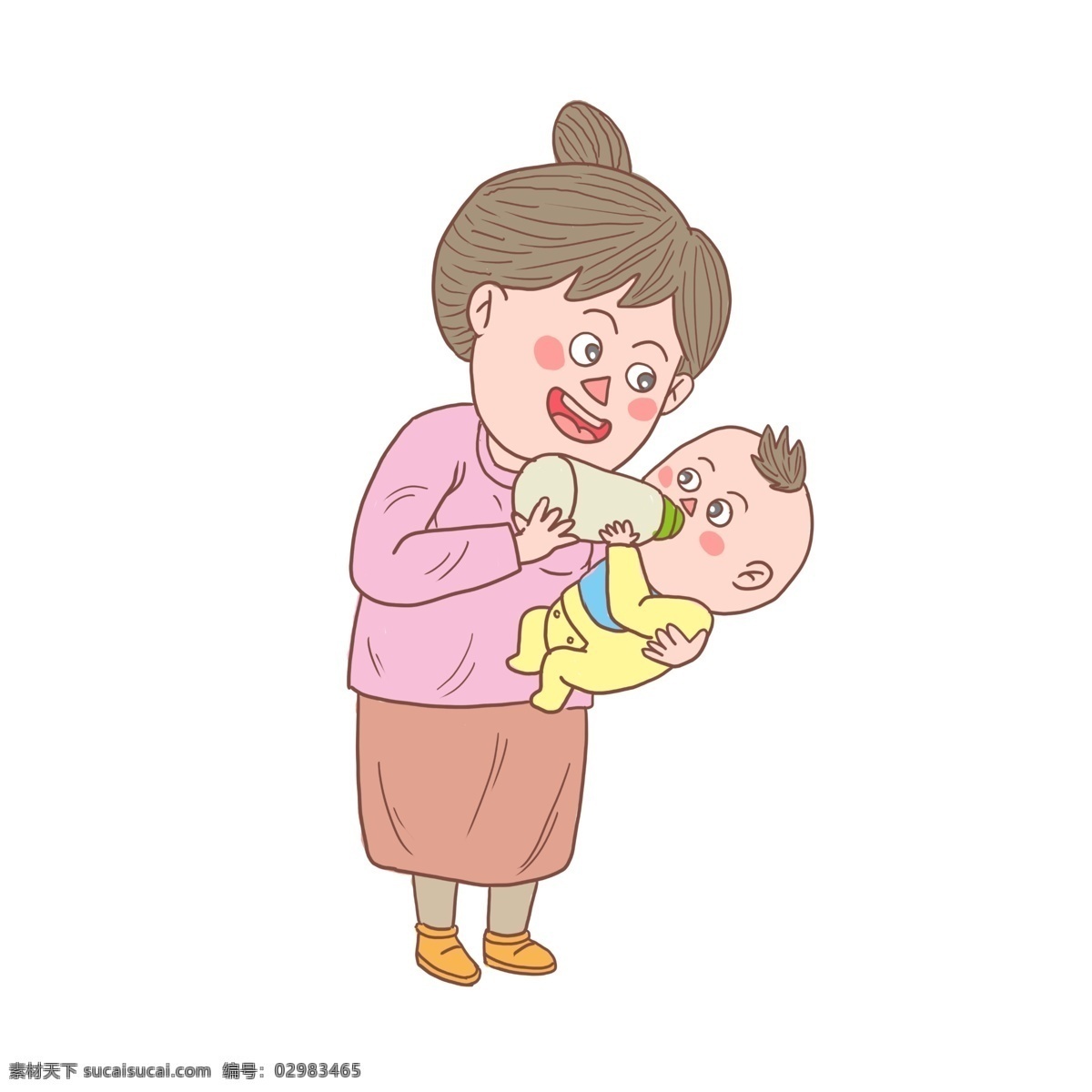 卡通 手绘 母亲 孩子 母亲和孩子 妈妈 娃娃 喂奶 小男娃 卡通人物 妈妈抱孩子 母子
