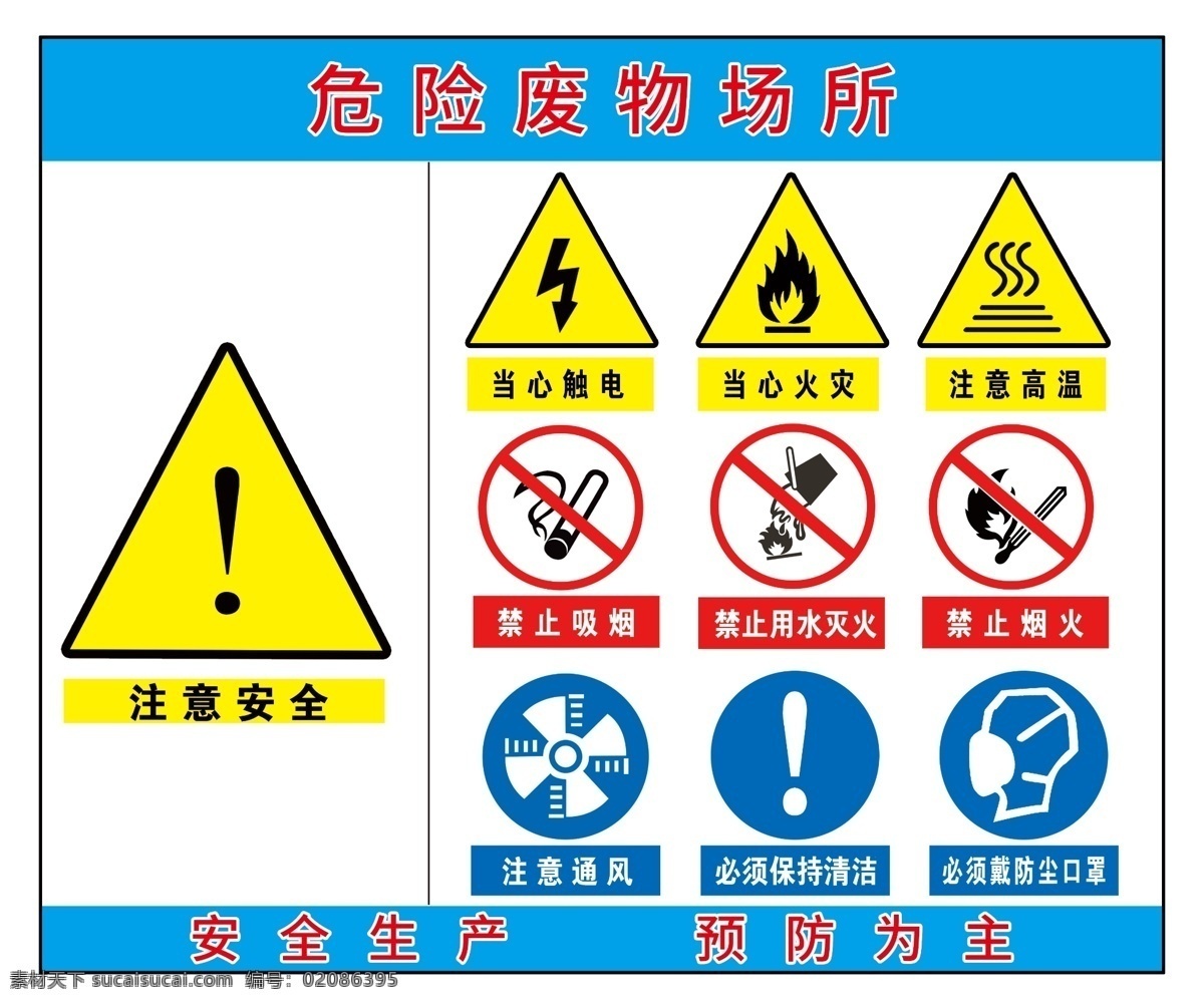 危险废物场所 标志 当心触电 注意安全 当心火灾 禁止吸烟 展板