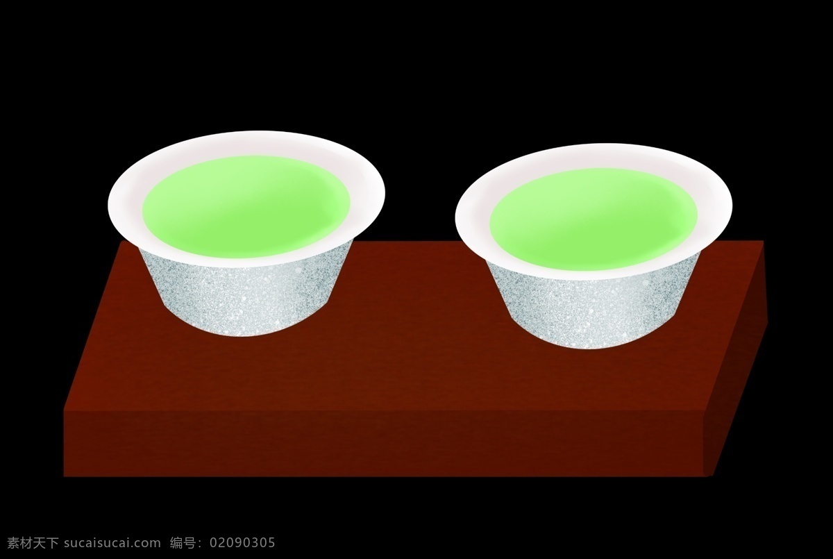 两个 杯子 立体 插图 立体茶杯 小清新茶杯 可爱的茶杯 绿色清茶 装满的茶水 红色装饰 陶瓷茶杯 卡通设计