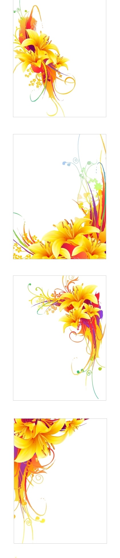 植物 花卉 装饰 矢量 背景 图 百合花 背景模版 花卉背景 花卉边框 金色边框 精美花卉 模板 设计稿 素材元素 植物花卉 装饰花卉 黄色花卉 源文件 矢量图