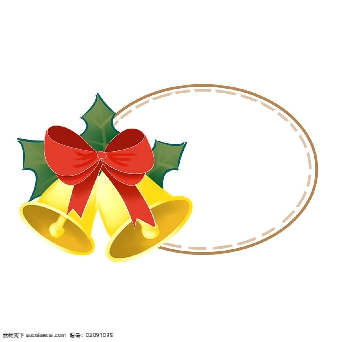 圣诞节 圆形 铃铛 边框 红色的蝴蝶结 边框插画 圣诞节边框 黄色的边框 黄色的铃铛 悦耳的铃声