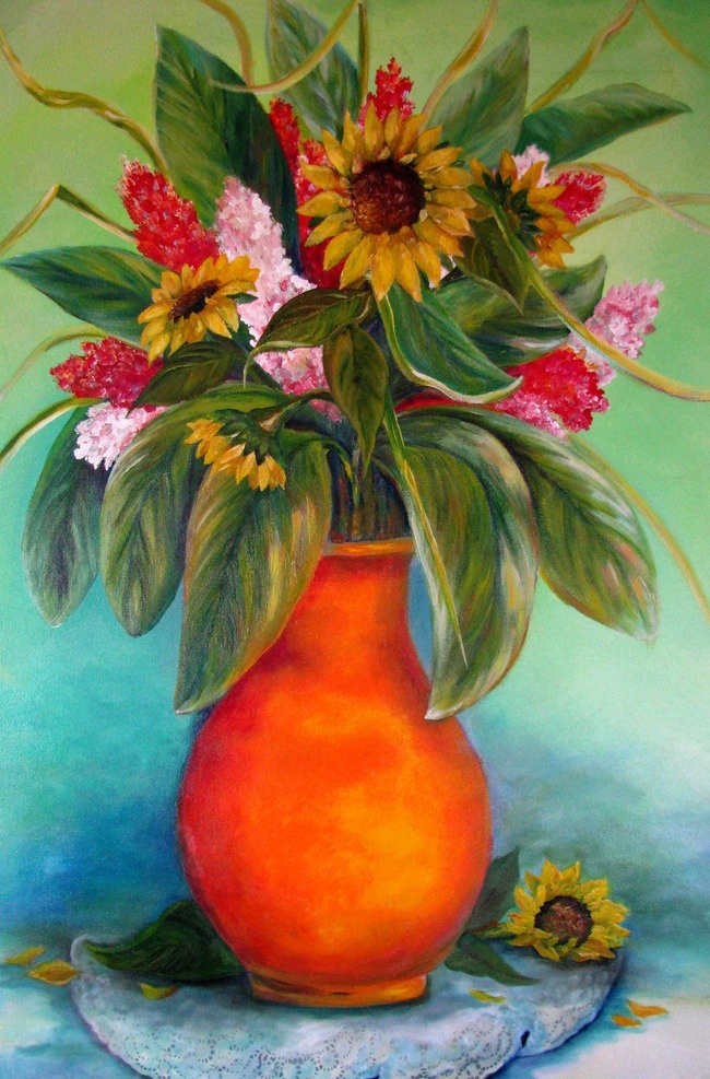 花与花瓶 花 装饰 复古 油画 三联画 花瓶 文化艺术 绘画书法
