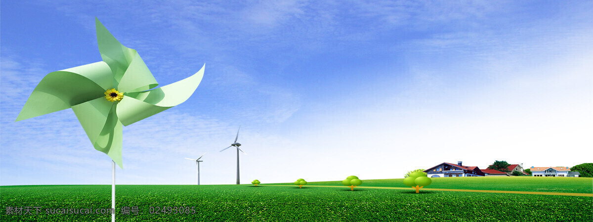 草地 上 绿色 纸 风车 背景 白色