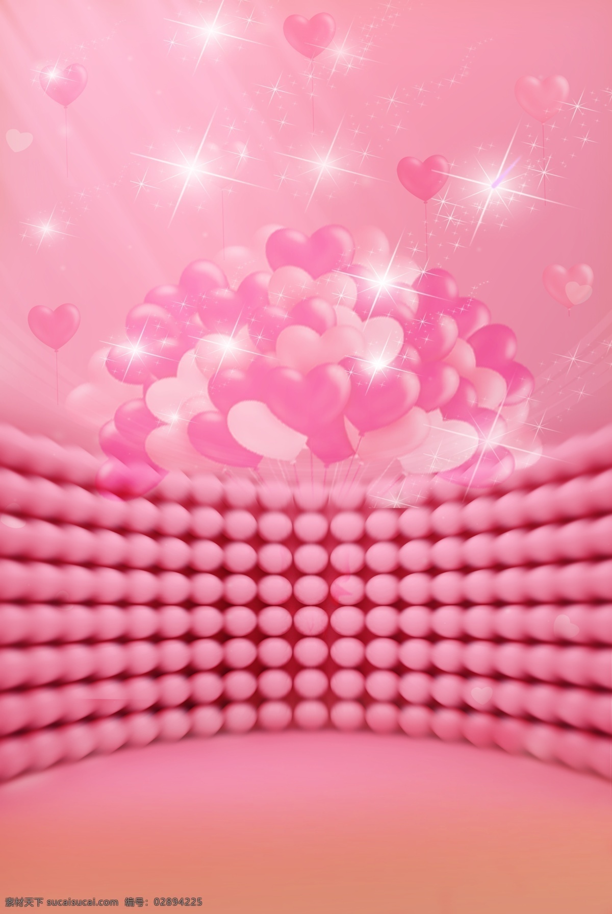 情人节 浪漫 立体 海报 背景 爱心 球 立体背景 粉色 闪亮 桃心 少女心