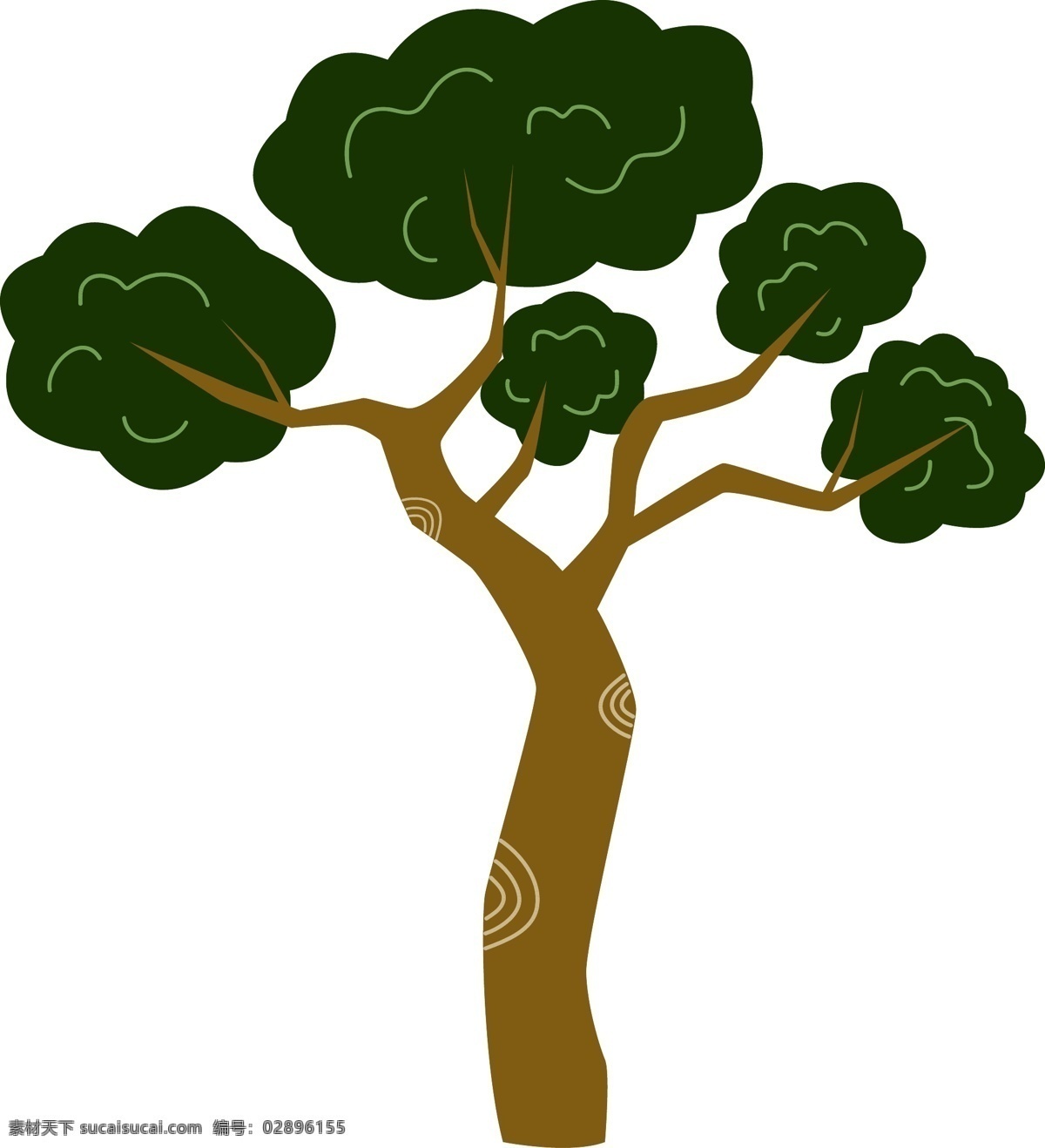 卡通 矢量 绿色 大树 可爱 扁平化 商用 绿树扁平 小 树叶 扁平矢量植物 大树图标 儿童 印花 图案 平面 包装 植物 元素 弯曲 图标