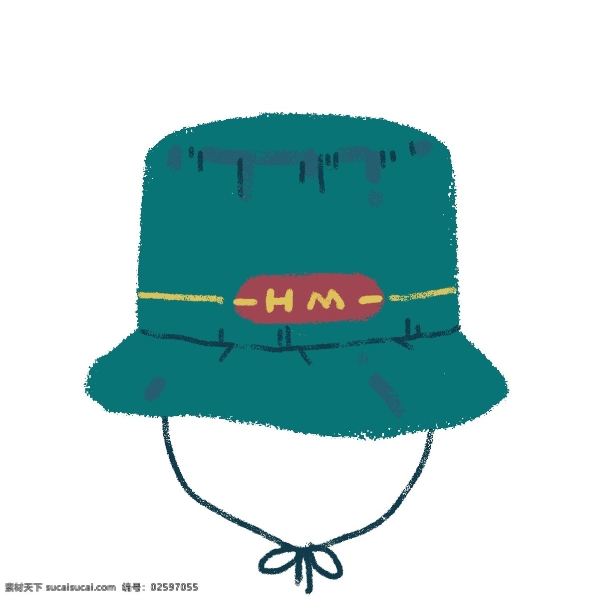 绿色遮阳帽 渔夫帽 系绳 插画