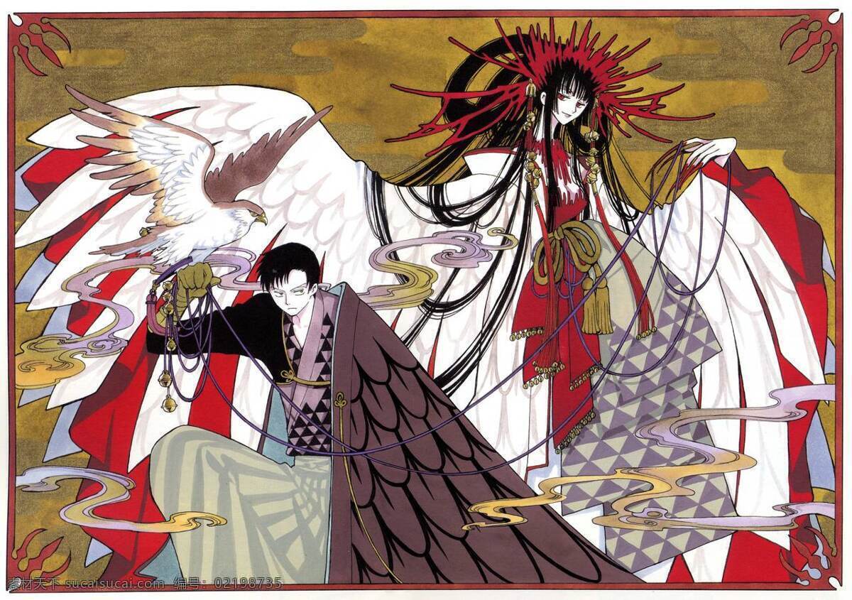 插画 动漫动画 动漫人物 古典 华丽 太阳 鹰 四月一日怪谈 xxxholic clamp 四月一日 怪谈 灵异 郁子 百目鬼 中国风 插画集
