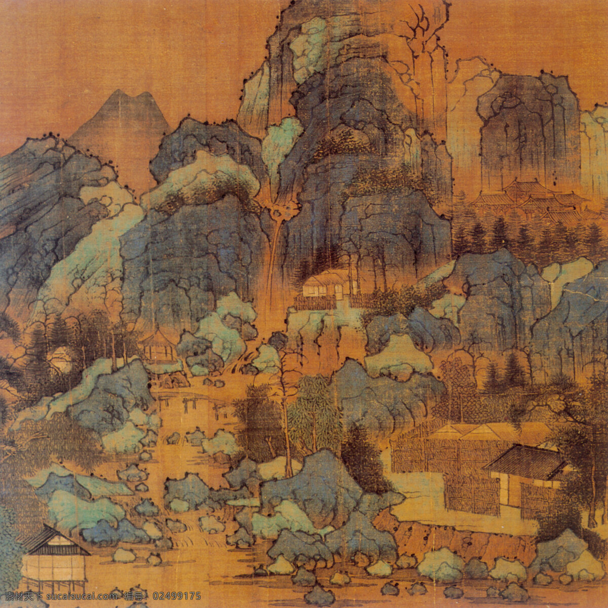 山水画 古典藏画 设计素材 山水名画 书画美术 棕色