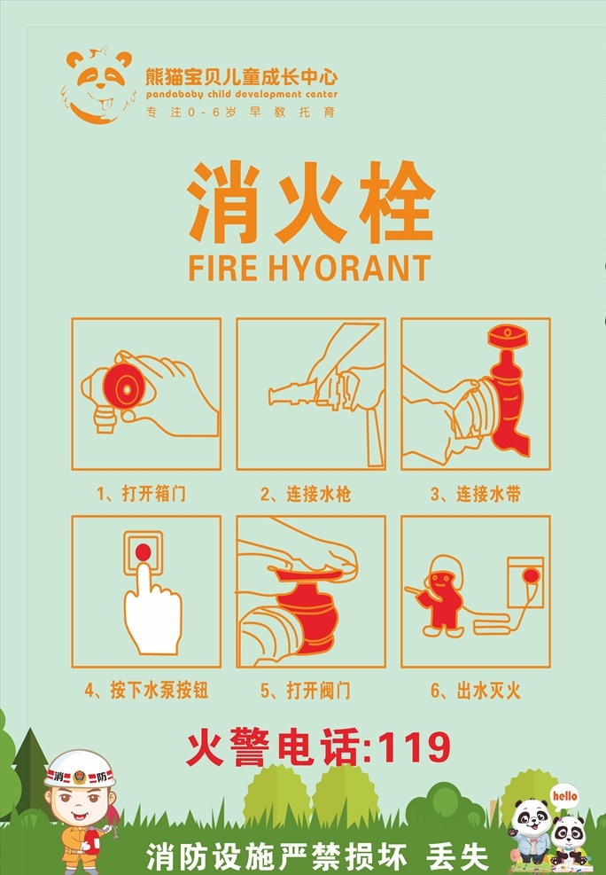消火栓 卡通 贴纸 消防栓 绿色 宣传物料