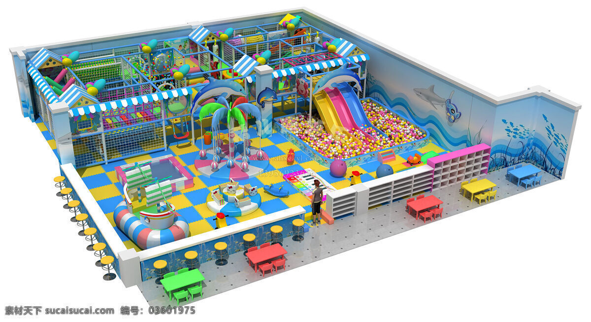 室内儿童乐园 儿童乐园 儿童游乐场 滑梯 海洋秋池 蹦床 3d设计