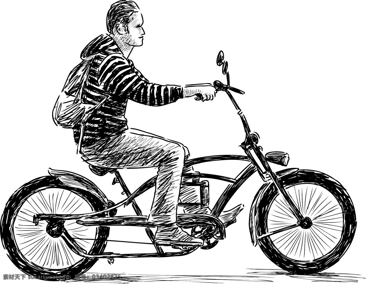 骑自行车的人 手绘 速写 写生 骑自行车 人物 白色