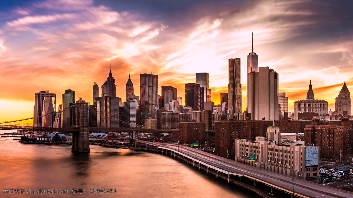 黄昏 大桥 都市 高楼大厦 繁华 现代化 摩天楼 摩天大楼 建筑 灯光 海边 纽约 曼哈顿 布鲁克林 壮观 大都会 发达 城市 自然景观 建筑景观