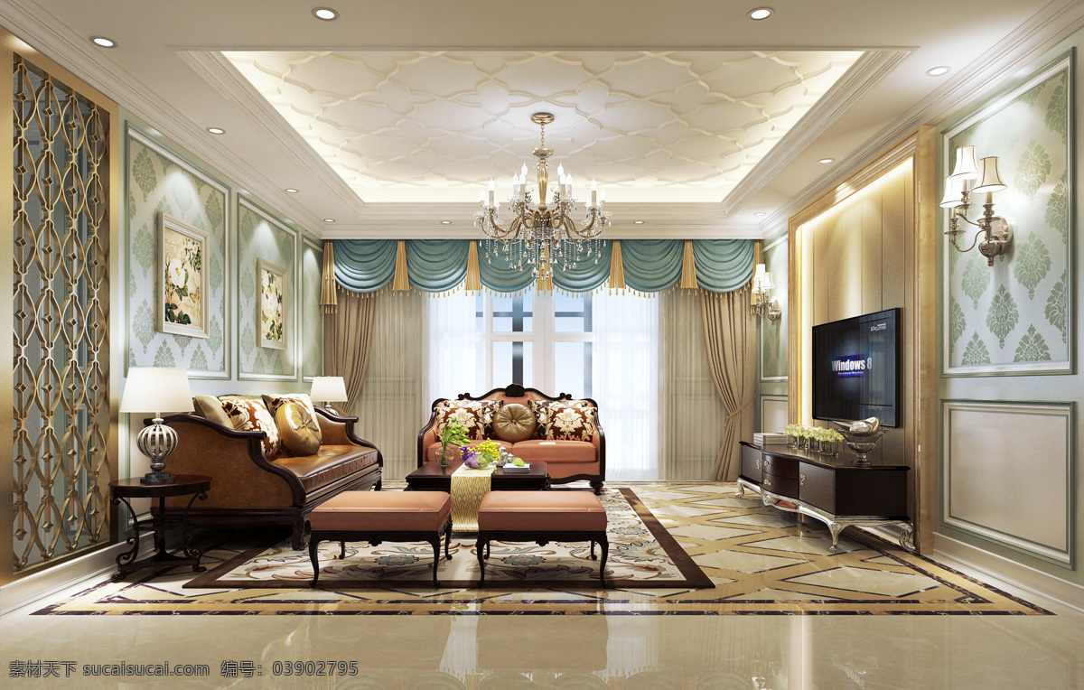 欧式 客厅 效果图 电视墙 室内 3d设计