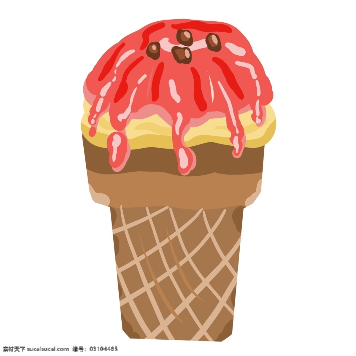 红色甜筒 雪糕 卡通 夏日 凉爽 简洁 手绘 红色