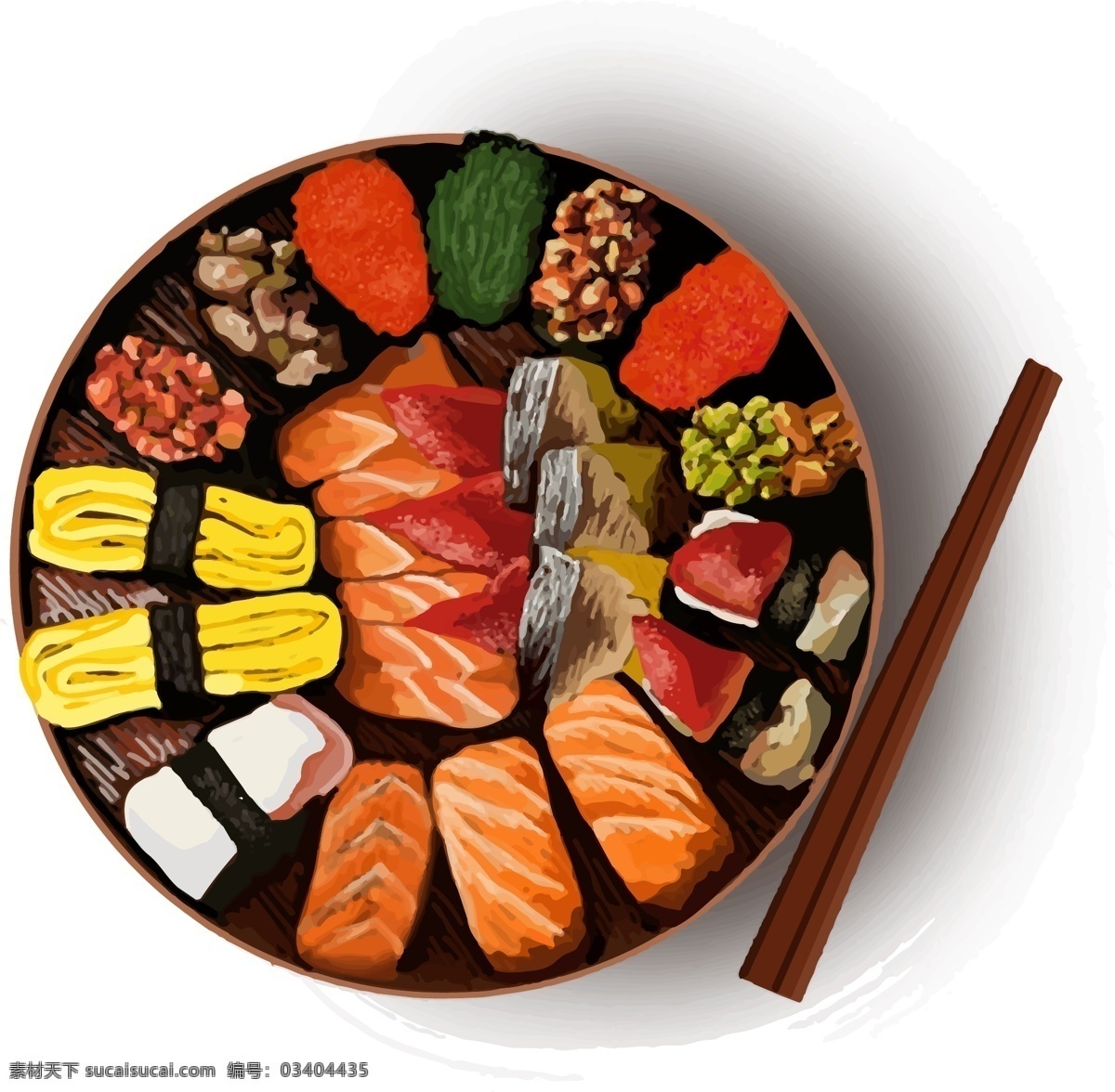 手绘 寿司 精品 商用 矢量 元素 食物 一盘
