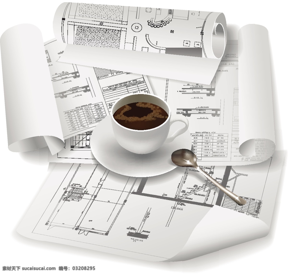 房屋建筑 图纸 矢量 杯 分析 建模 角 卷曲 咖啡杯 勺子 设计图纸 施工 建筑计划 菜 住房 艺术线条 手稿 矢量图 其他矢量图